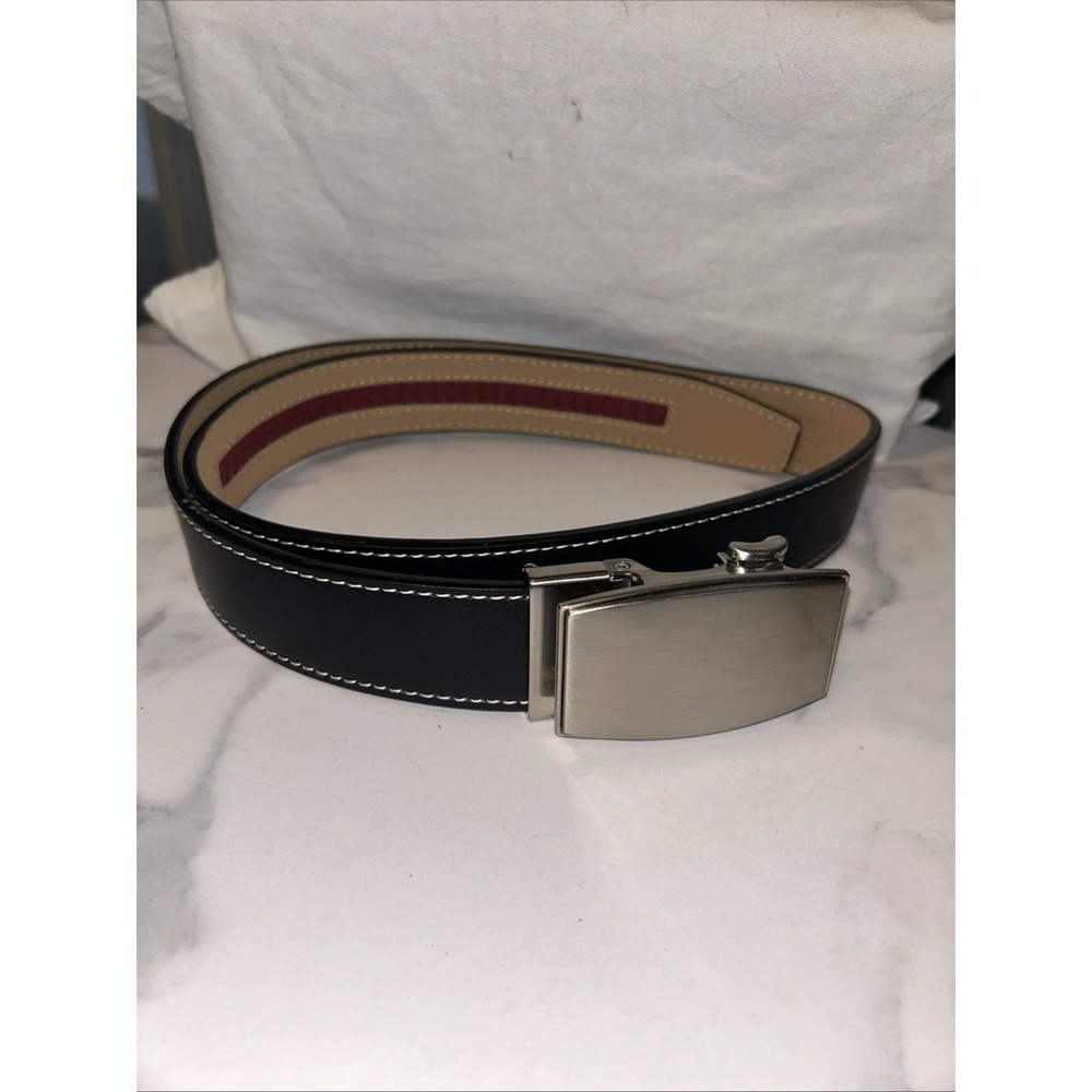 Nexbelt Mens Black Leather Ratchet Belt Brushed Nickel Buckle 100-330-BP-08-17-W